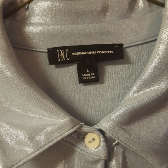 Inc. shimmery powder blue high-low dress blouse - Picture 2 of 4